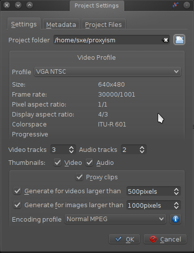 Project menu screen Project menu screen